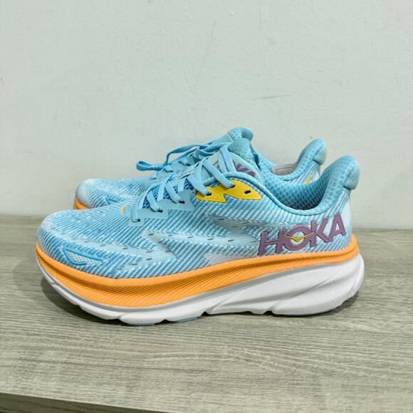 NWOT Hoka One One Clifton 9 Mesh Running Shoes Blue Orange Men\'s EU 42c / 9.5 main image 7